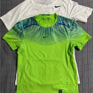 Nike Pro Neon Green and Bright White Athletic Top Set Of 2